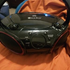 Black and Red Portable CD Boombox with AM/FM